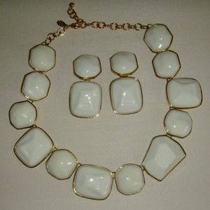 Kenneth Jay Lane (JKL) Chunky White Lucite Necklace and Earring Set
